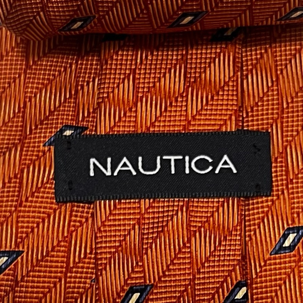 NAUTICA 100% Silk Designer Tie‎ Orange Geometric Business Casual Preppy Necktie - Picture 4 of 6